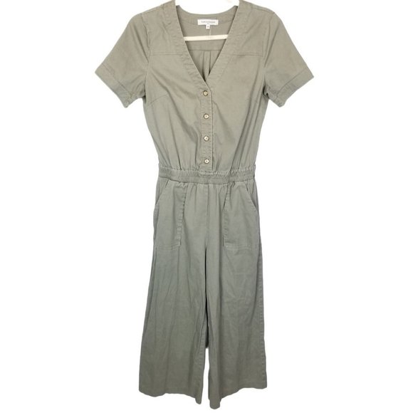 La Petite Francaise Paris Womens 38 (US 6) Olive Green Canvas Cropped Jumpsuit - Picture 1 of 6
